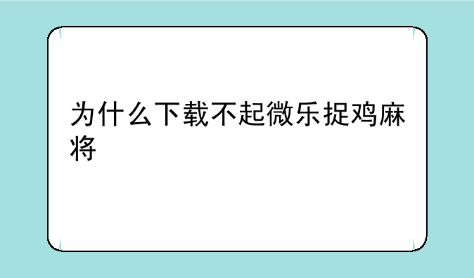 为什么下载不起微乐捉鸡麻将