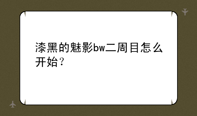 漆黑的魅影bw二周目怎么开始？