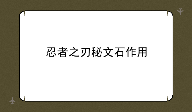 忍者之刃秘文石作用
