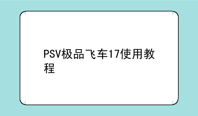 PSV极品飞车17使用教程