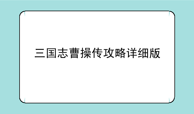 三国志曹操传攻略详细版
