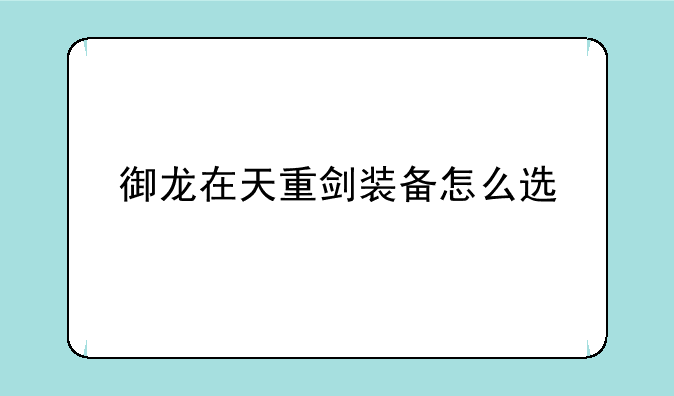御龙在天重剑装备怎么选