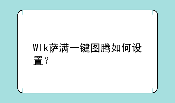 Wlk萨满一键图腾如何设置？
