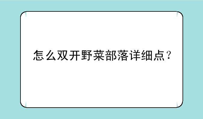 怎么双开野菜部落详细点？