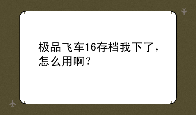 极品飞车16存档我下了，怎么用啊？