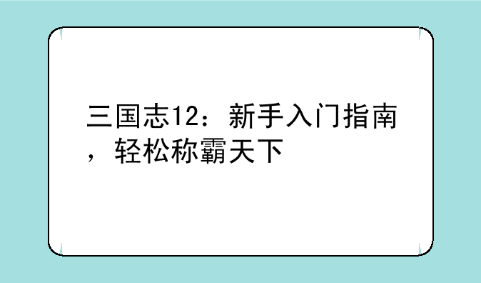 三国志12：新手入门指南，轻松称霸天下
