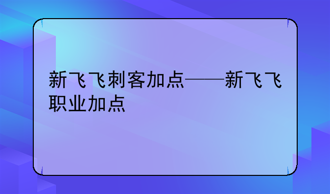 新飞飞刺客加点——新飞飞职业加点