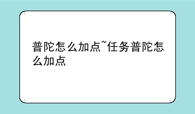 普陀怎么加点~任务普陀怎么加点