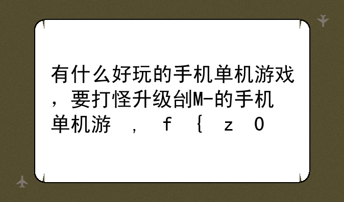 有什么好玩的手机单机游戏，要打怪升级刷装备的游戏？