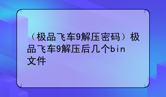 （极品飞车9解压密码）极品飞车9解压后几个bin文件