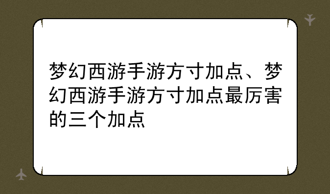 梦幻西游手游方寸加点、梦幻西游手游方寸加点最厉害的三个加点