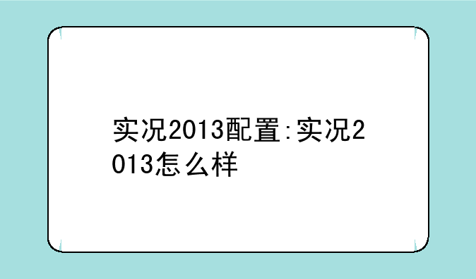 实况2013配置:实况2013怎么样